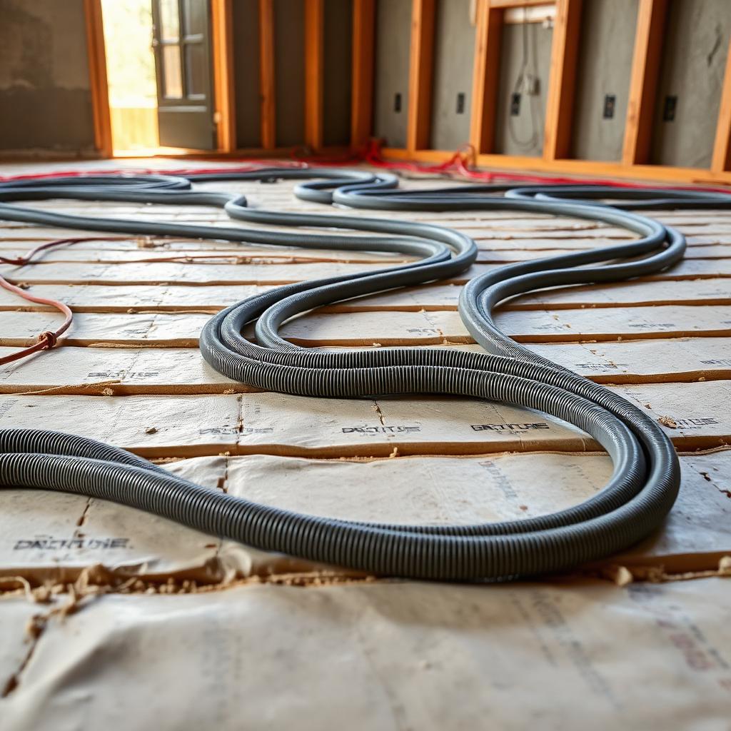 Hydronic in-floor radiant heating PEX tubing installation by County Cooling and Heating in Windsor–Essex, Ontario