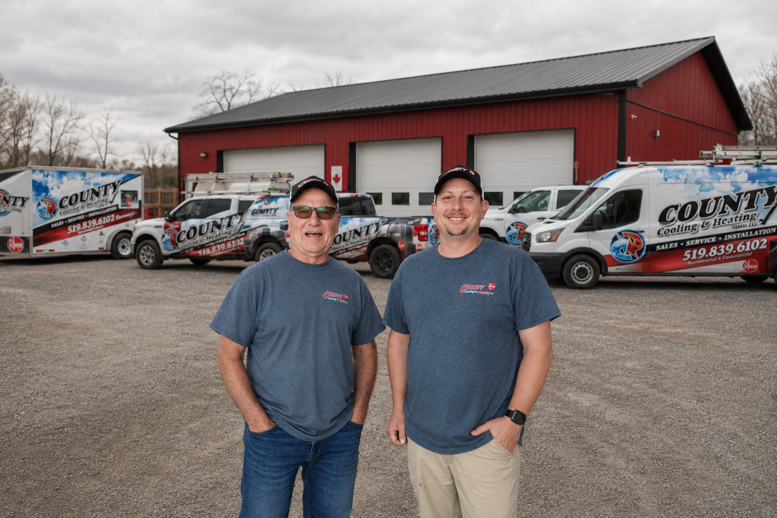 County Cooling and Heating team in front of their Cottam, Ontario shop